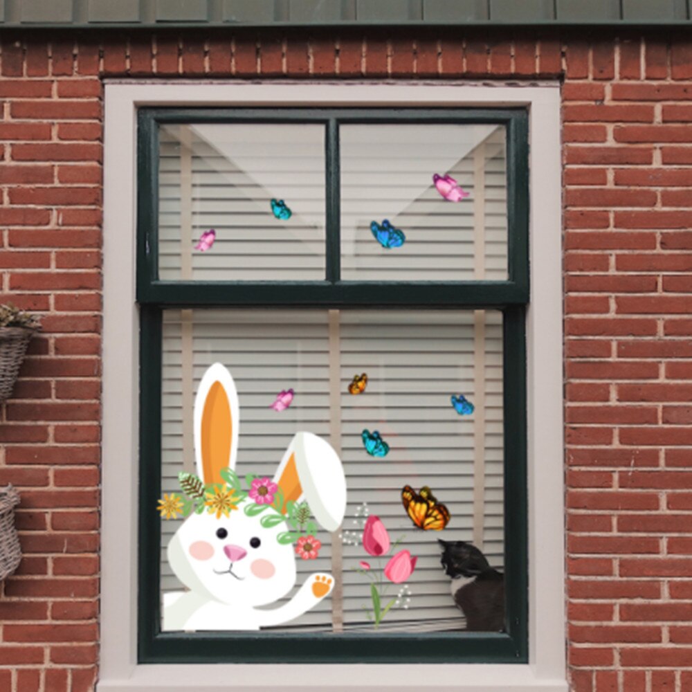 Easter window sticker Rabbit butterfly Easter window glass paste electrostatic paste window double-sided visual decorative