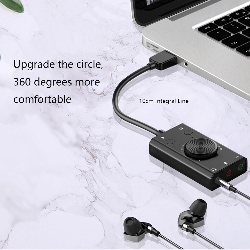 Tragbare USB Externe Soundkarte Stereo Mic Lautsprecher Headset Audio Jack 3,5mm Kabel Adapter Stumm Schalter Volumen Einstellung