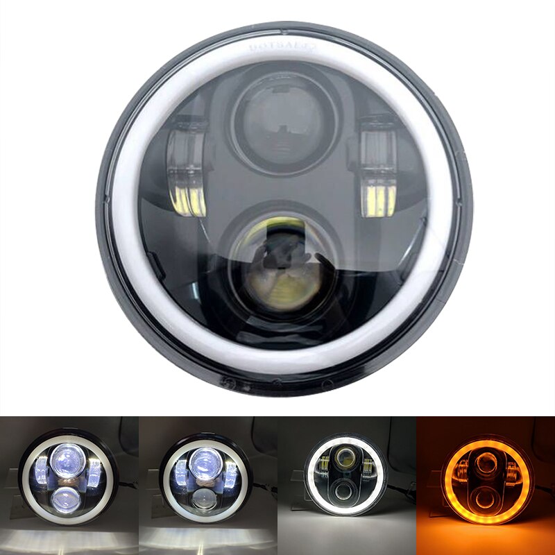 5.75&quot; inch LED Projector Headlight with Halo Angel Eyes White DRL Lights for Honda Shadow Aero Phantom VLX 600 750 VT 1100: I Black