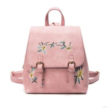 Mochilas de cuero para mujer, mochila a la para mujer, mochilas de escuela para niñas, Mochila pequeña con bordado Floral, mochila con flores: Rosa