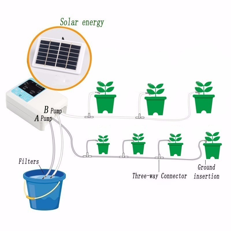 1/2 Water Pump Timer Intelligent Garden Automatic Irrigation System Watering Device Solar Energy Charging Potted Plant Drip