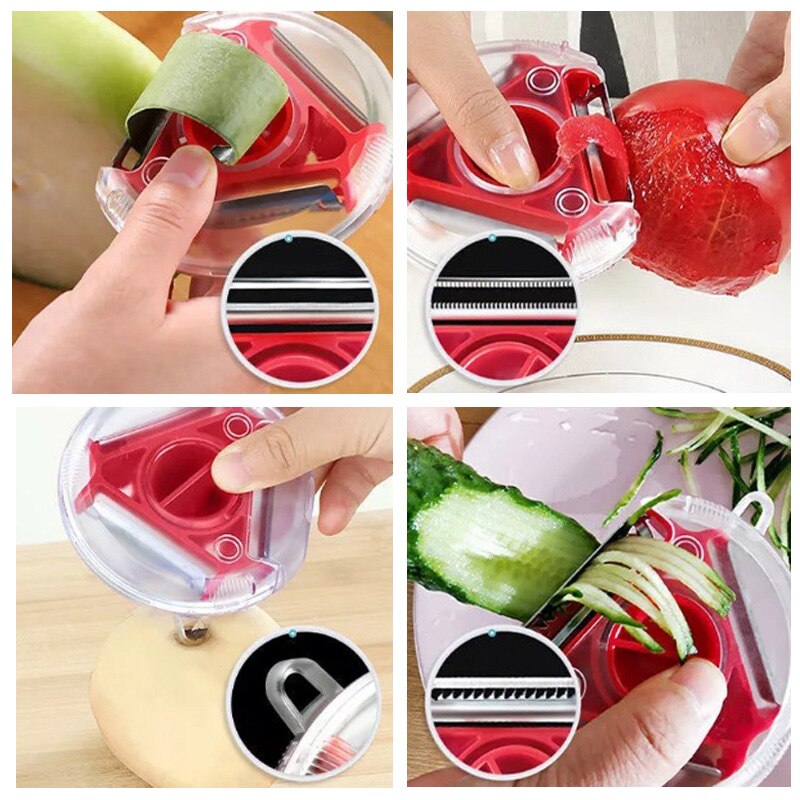 Multifunctionele Keukenrasp - 3-in-1 Groente Fruit Snijder - Roestvrij Staal & PP - 9x8.5cm