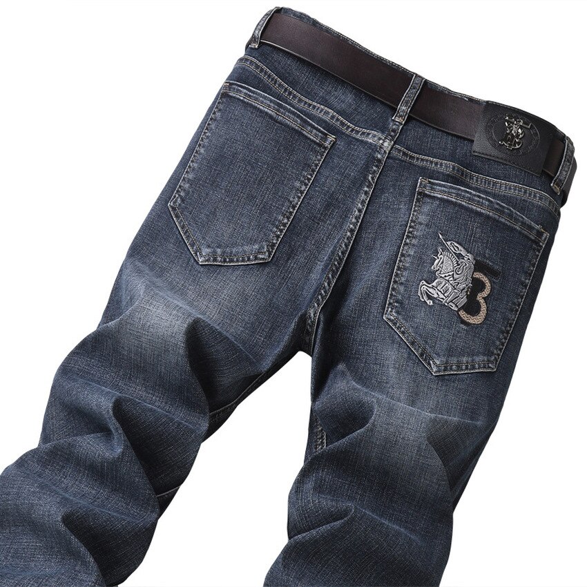 Jeans for menn slim elastisk b ord merke høst vinter forretningsbukser klassisk stil bomull jeans dongeribukser
