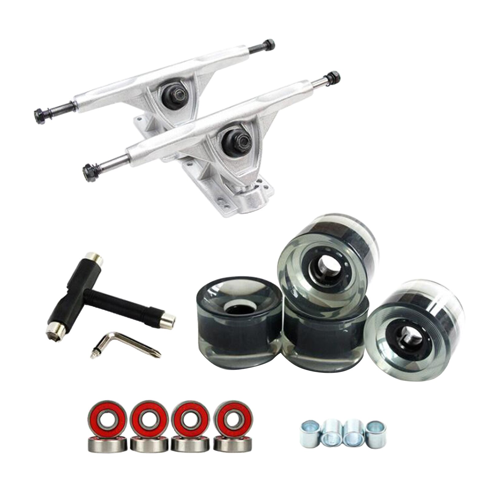 Solide Skateboard Lkw Rad Reparatur Multi-tools Installieren Montage Lager Skateboard Longboard Räder Roller Reparatur Werkzeuge: Silver Clear Black