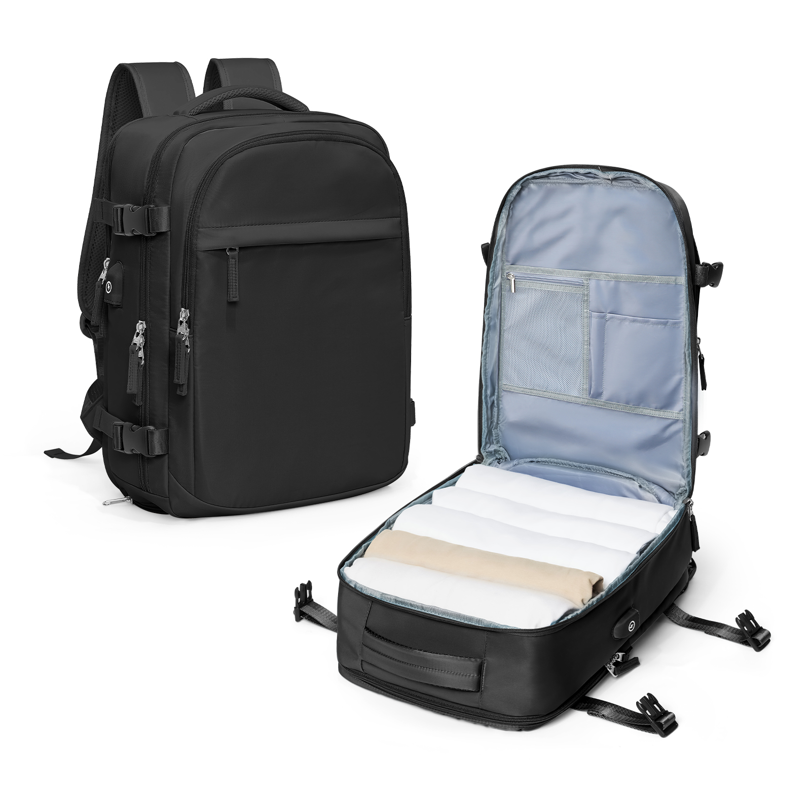 Handbagage Rugzak, Grote Reisrugzak Voor Vrouwen Mannen Luchtvaartmaatschappij Goedgekeurd Gym Rugzak Waterdichte Zakelijke Bagage Laptop Dagrugzak: Black