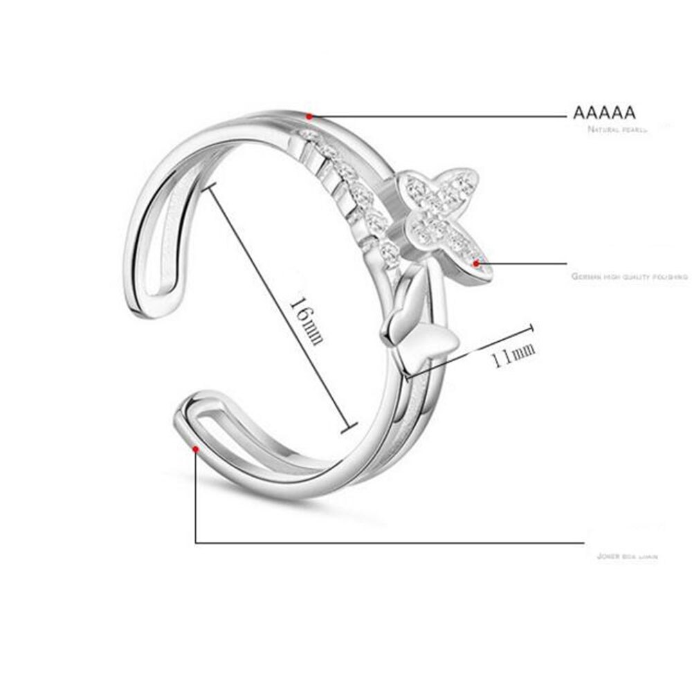 Anenjery nouvelle couleur argent bague de mariage pour les femmes papillon Zircon anneau d'ouverture saint valentin S-R132