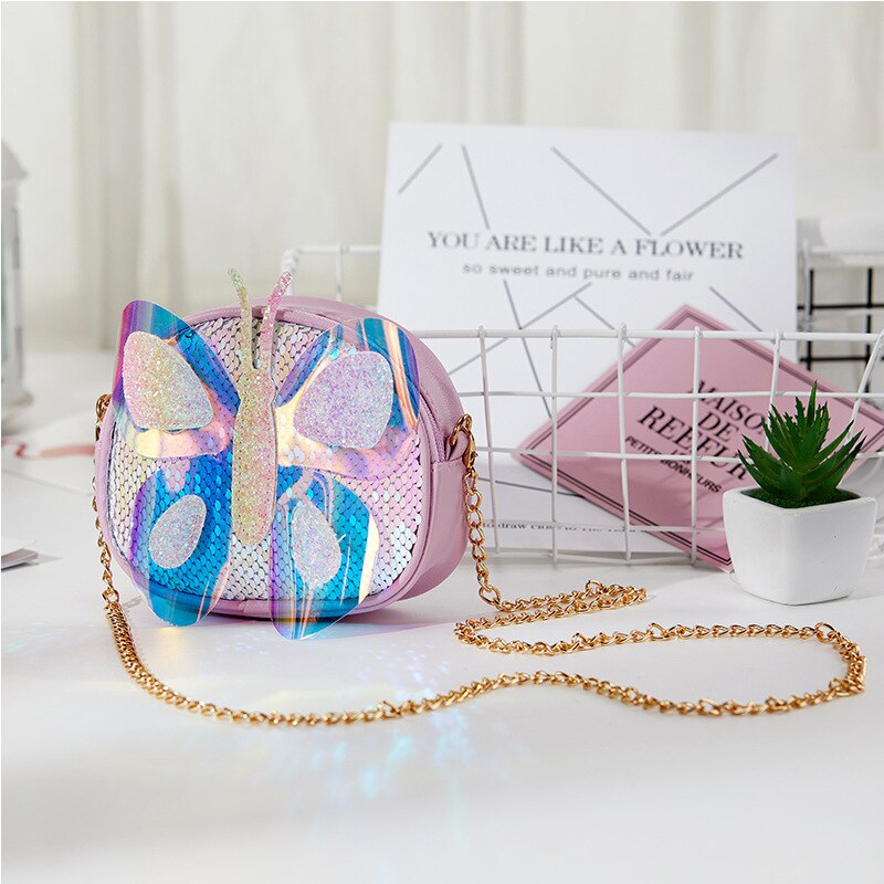 Koreaanse Leuke Kleurrijke Vlinder Kids Crossbody Bag Meisje Peuter Mini Pu Messenger Bags Schoudertas Portemonnee: Paars
