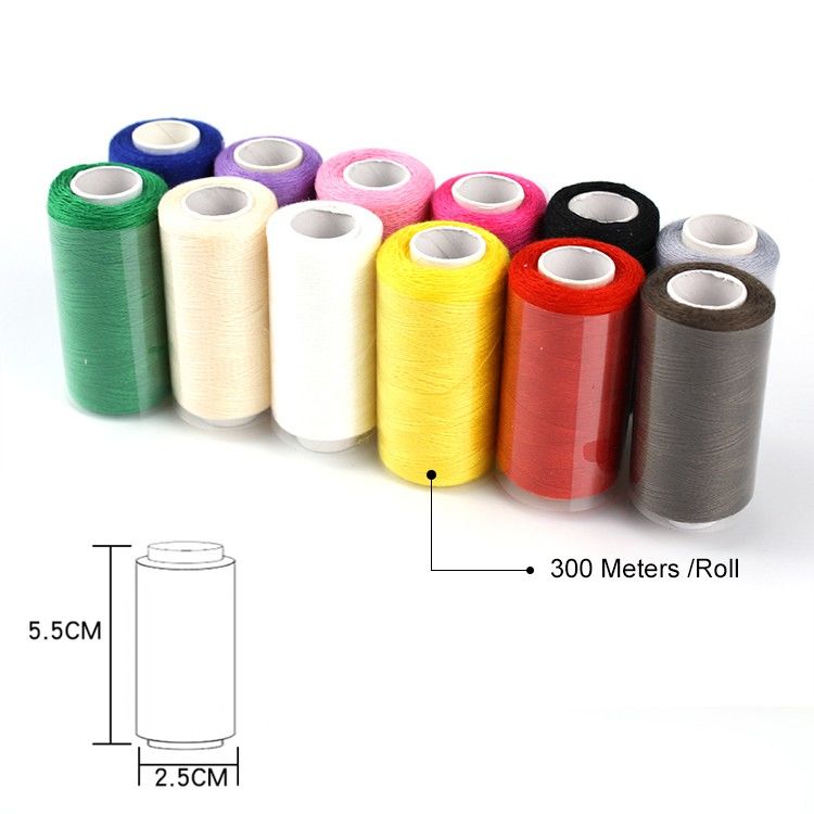 12 Colors Mixed 100% Cotton Yarn Sewing Thread Roll Machine Hand Embroidery 300 Meters/roll For Home Sewing Kit