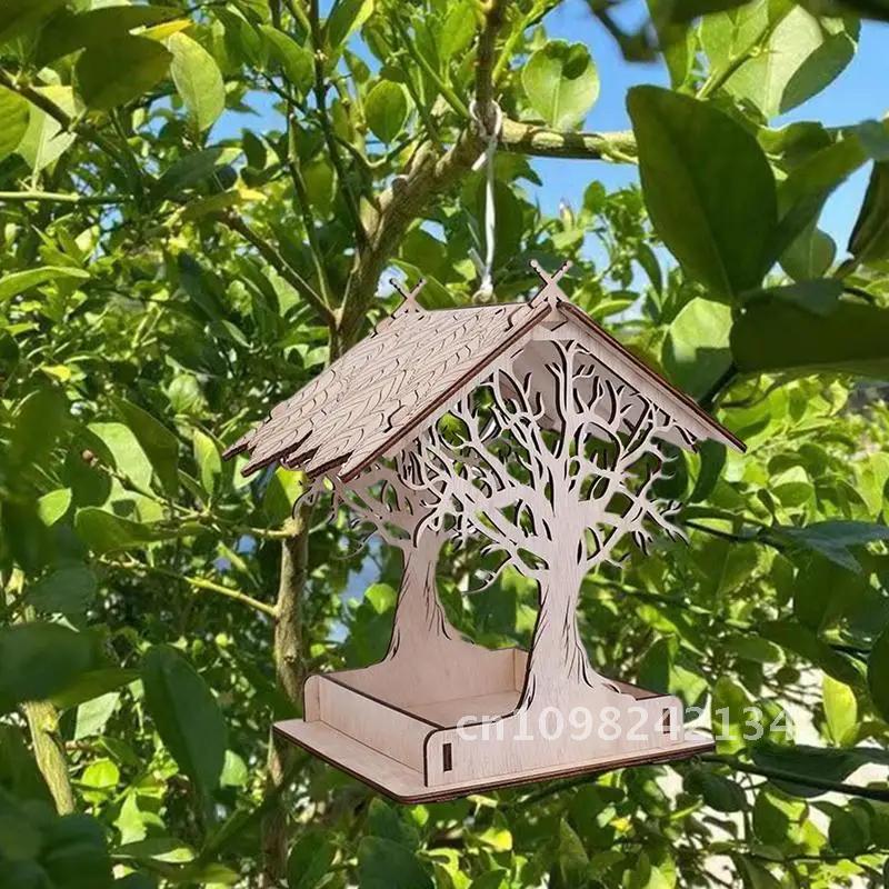 Wooden Hanging Bird Feeder Cottage Hanging Bird House Hanging For Attracts Outdoors Bird Extra-Large Feeder Jays Blue Birdfeeder