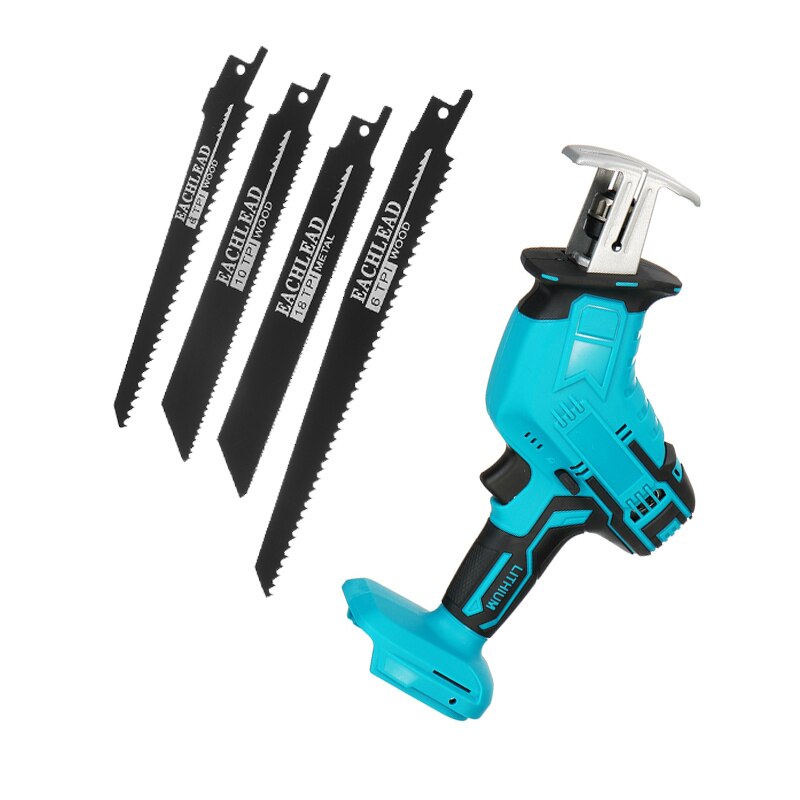 Elektrische zaag mini accu reciprozaag houtbewerking zagen doe-het-zelf elektrische zagen gereedschap met 4 zaagbladen voor makita 18v accu: Blauw