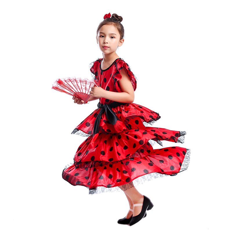 Spanish Senorita Girls Traditional Flamenco Dancer Kids Fancy-Dress Costume