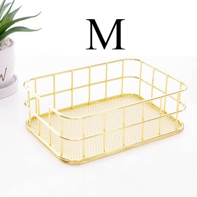 Rose Gold Wrought Iron Storag Rack Magazine Book Holder Stand Metal Baskets Office Desktop File Organizer Cosmetic Storage Box: D
