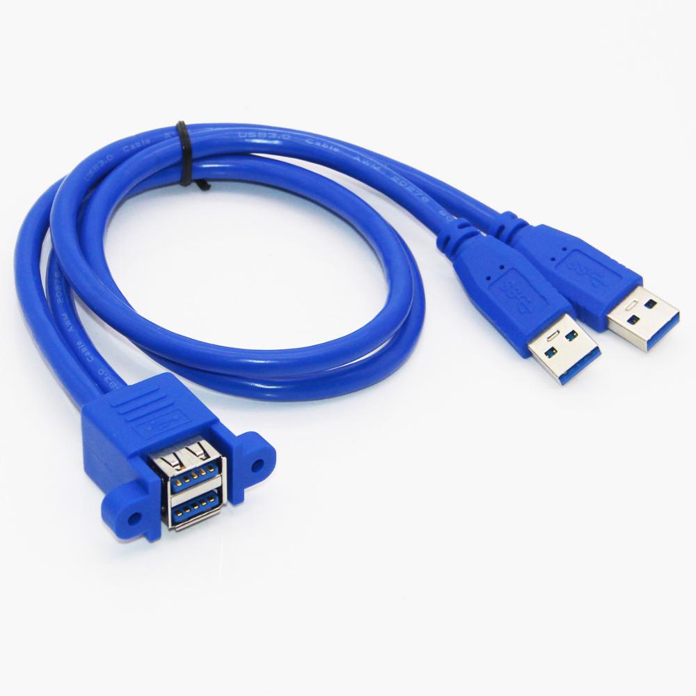 Lballist Dual USB3.0 Stecker auf Dual USB3.0 Weibliche USB 3.0 Verlängerung Kabel mit Schraube Tafel Montieren 50cm