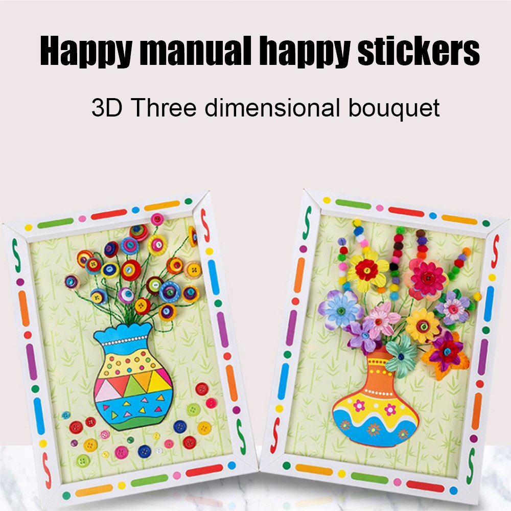 Button Bouquet Handmade DIY Production Material Package Mother's Day Greeting Cards Child Crafts Kindergarten Educational Card