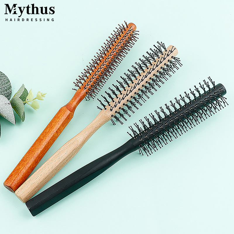 Wooden Handle Nylon Teeth Circular Brush Curly Roller Comb Fluffy Hair Root Straight Hair Multifunctional Comb For Men And Women