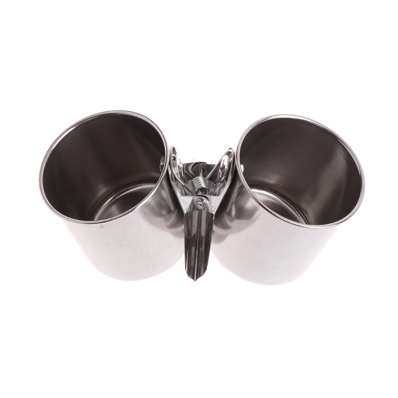 Food Water Feeding Bird Double Cups With Clip Stainless Steel Parrot Cage Stand