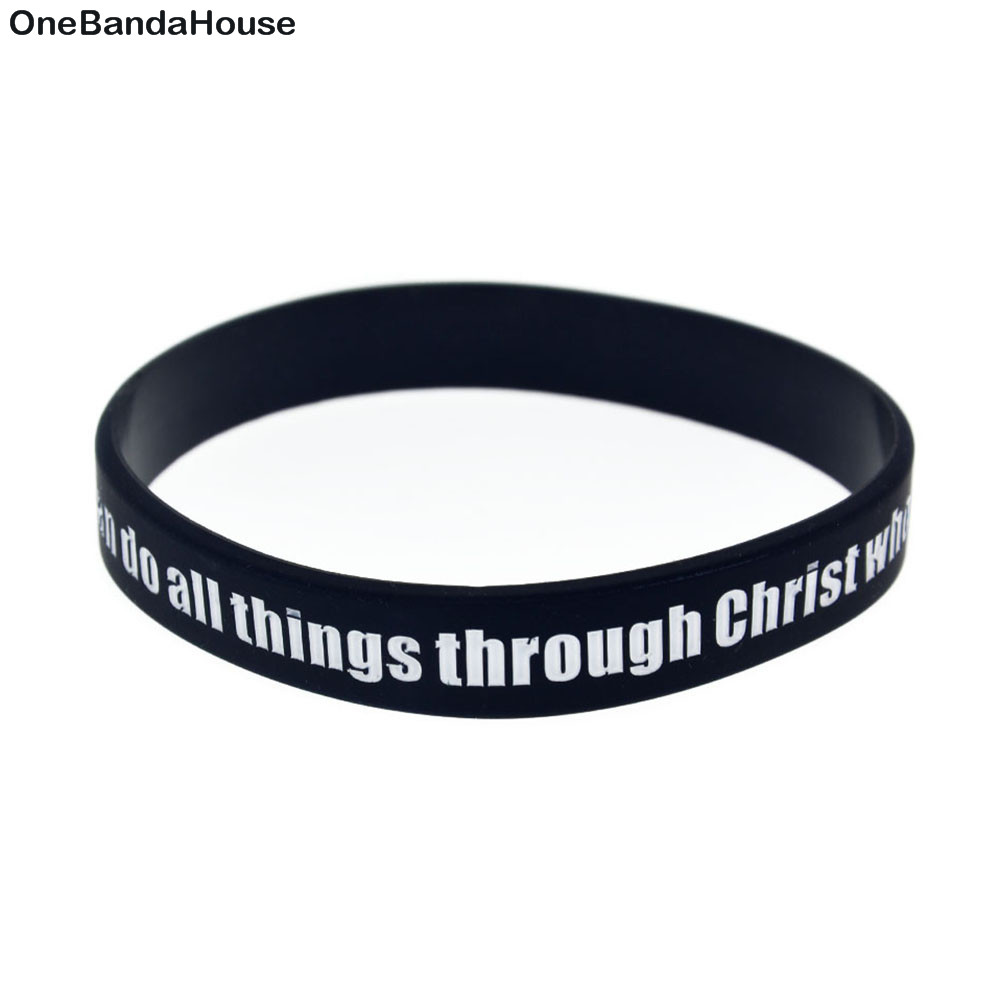 OBH 1PC I can do all things through christ who strengthens me Silicone Bracelet for Religion Faith