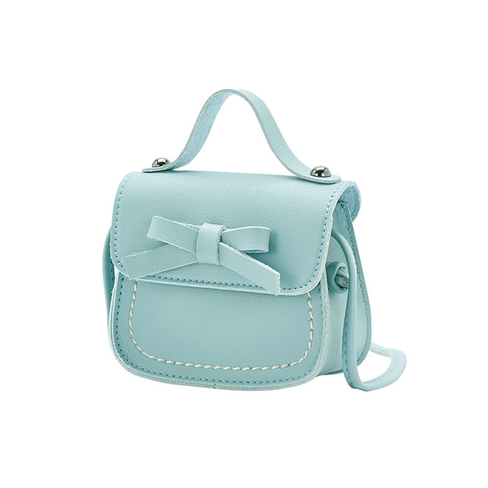 Toddler Children Baby Kids Girls Messenger Bags Princess School Shoulder Bag Bowknot Coin Purses: Pale blue