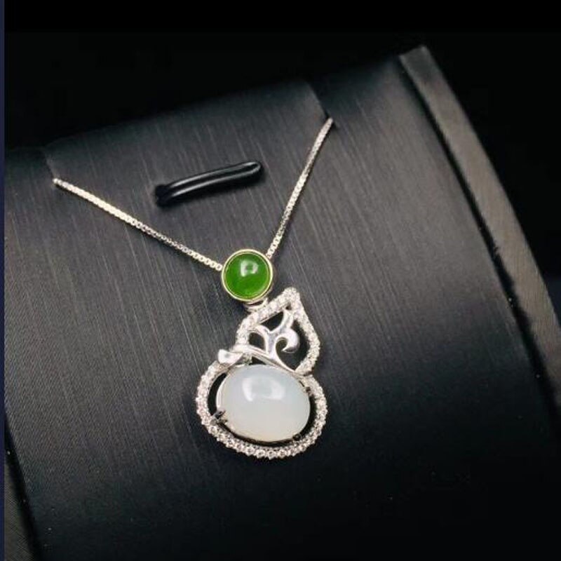 Echte 925 Zilveren Witte Tian Holle Kalebas Vorm Lucky Hanger + Ketting Ketting Voor Vrouwen Fijne Sieraden