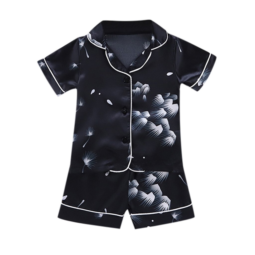 Toddler Baby Boy solid sleepwear infant baby Girl Short Sleeve Cartoon Tops+Shorts Pajamas Sleepwear Outfits newborn girls suits: 12m