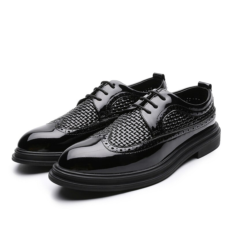 Zapatos Oxford de charol de gran brillo para Hombre Zapatos de vestir de punta de ala de trenzado zapatos negros de vestir de punta de ala: 6,5