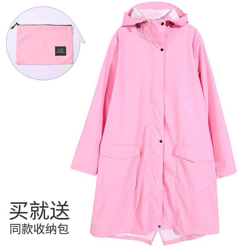 Women Long Raincoat Rain Coat Waterproof Rain Jacket coat Windbreaker: pink / XL