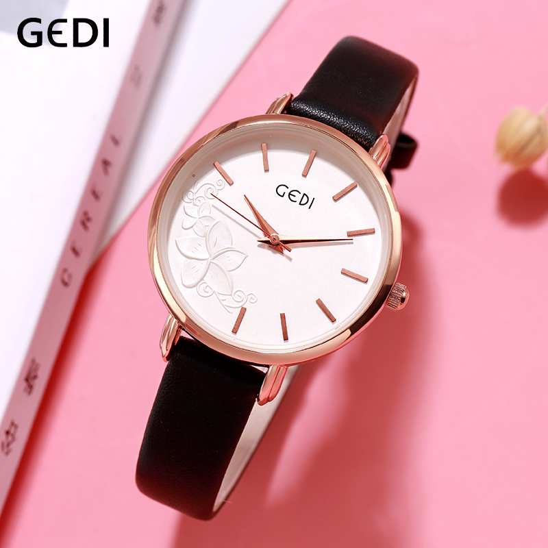 GEDI Frauen Uhr Ultra-dünne Quarzuhr Einfache Stil Geschäft Uhr Dame Lederband Uhr Frauen Armbanduhr Reloj mujer