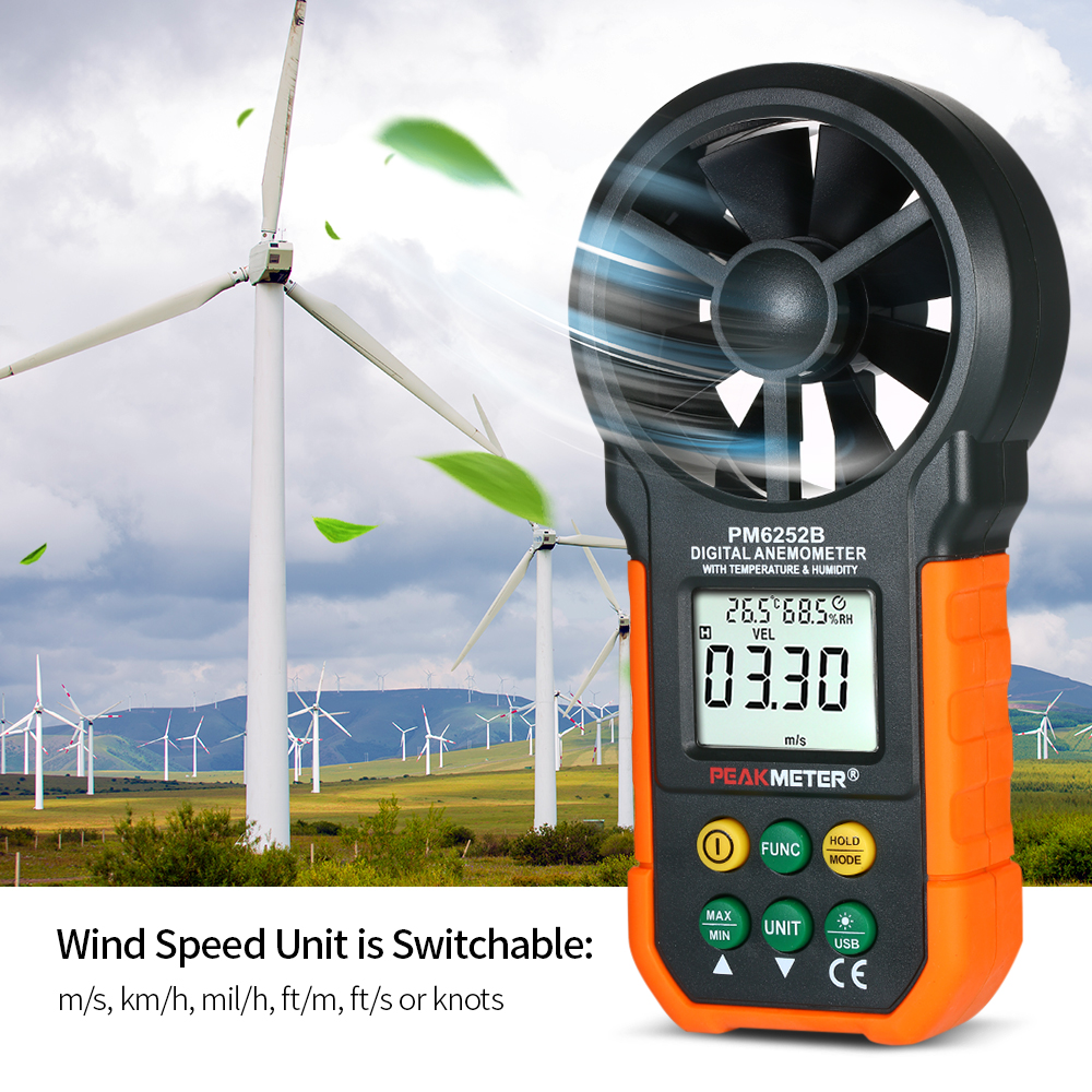 Digital Anemometer Wind Speed Meter LCD Digital Anemometer Air Volume/Temperature/Humidity for Weather Data Collection