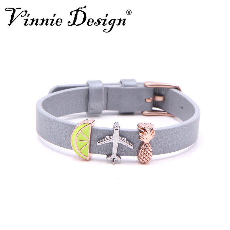 Vinnie design cor sólida pulseiras de couro wrap pulseiras com diy slide encantos jóias femininas: set 5