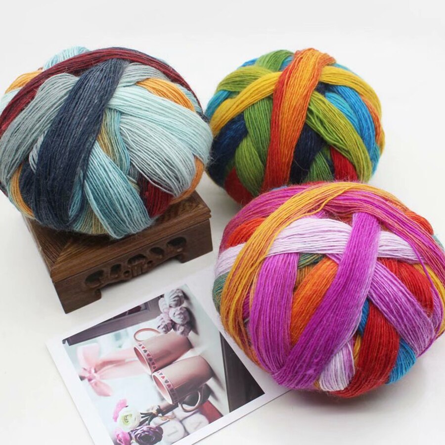 Long Dyed Magic Yarn Ball 800 meters Wool Rainbow Thread for Hand Knitting Shawl Scarf Gradient Crochet Yarn
