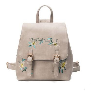 Mochilas de cuero para mujer, mochila a la para mujer, mochilas de escuela para niñas, Mochila pequeña con bordado Floral, mochila con flores: Gris