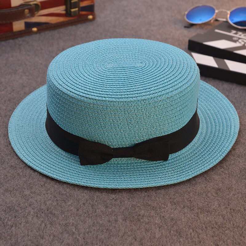 Sonnenhut freundlicher Hütte Sommer Kappe Stroh Hütte Frauen Sommer Mini Krempe Diskette Fedora Strand Kappe: S / Blau
