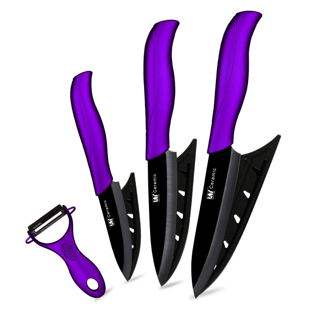 Xyj keramisk køkken kok kniv sæt farverige køkken keramiske knive 3 " 4 " 5 " 6 " tommer med kappeholder stativ madlavningsværktøjer: F .4 stk sæt