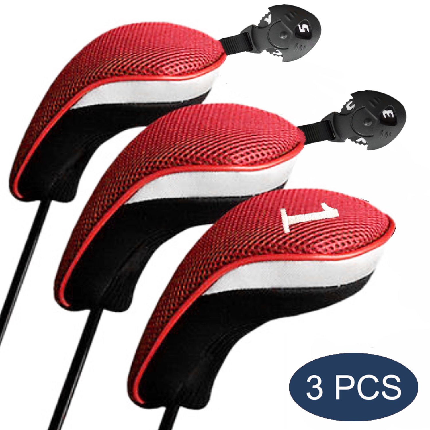 4/3/1 Pcs Set Golf Club Head Covers for Woods Clubs Headcover 1# 3# 5# Driver Fairway Hybrid Golfing Trainer Cover: 135 Red 3Pcs