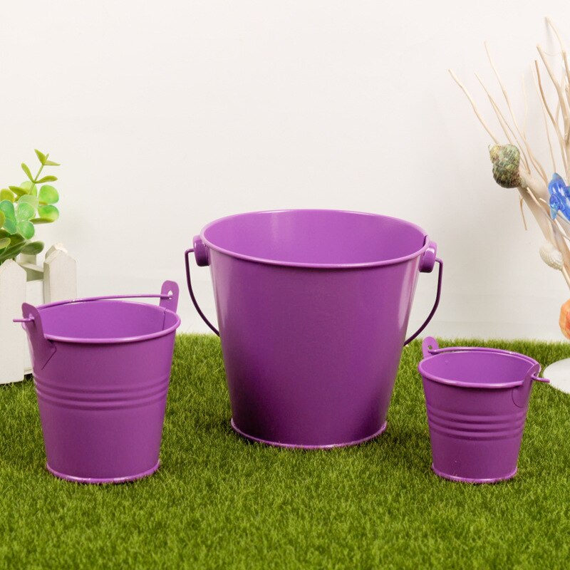 3PCS Small Metal Buckets Tinplate Mini Bucket Flower Pots Home Decoration Iron Planters Wedding Party Planters Flower Pot Decor: 3PCS Purple