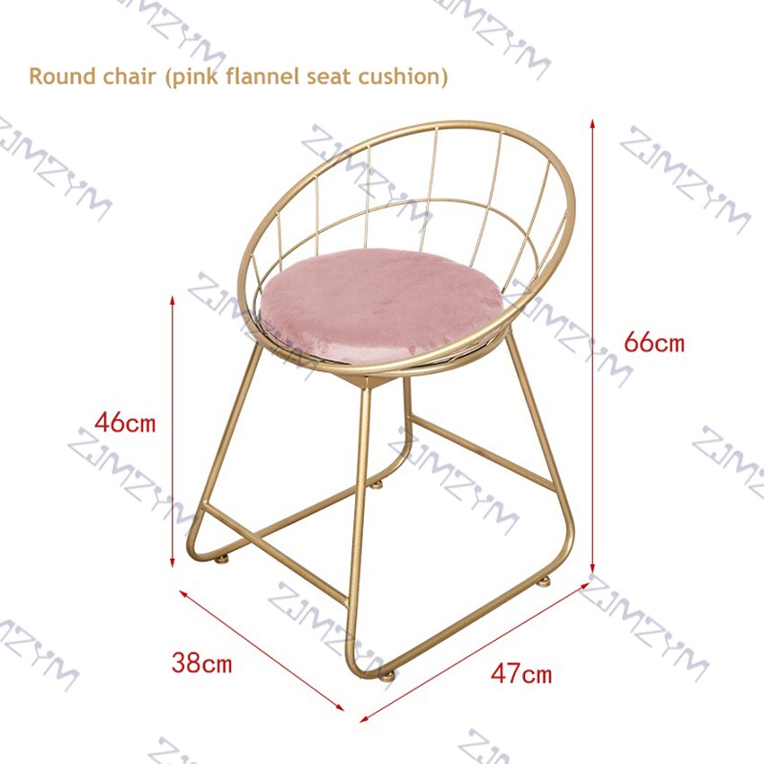 Nordic Style Wrought Iron Round Dressing Chair Modern Minimalist Backrest Makeup Chair Living Room Furniture Home Leisure Chair: pink