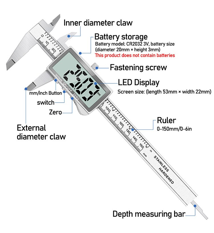 Digital Vernier Caliper Large-screen HD Digital Electronic Caliper 0-150mm Stainless Steel Vernier Caliper Measuring Tool