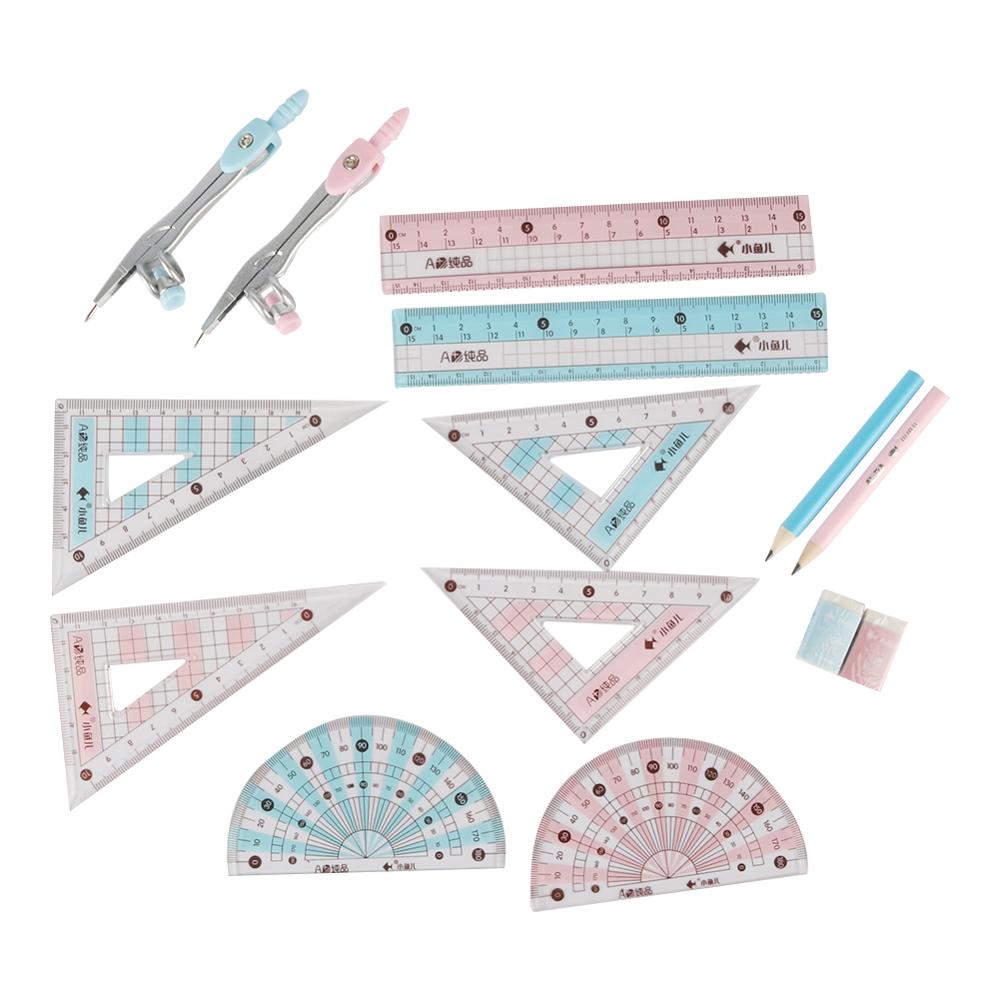 8 in 1 kompas lineal kit geometri tegneværktøj maleridragt matematisk studerende papirvarer blyant / lineal / viskelæder / slibemaskine