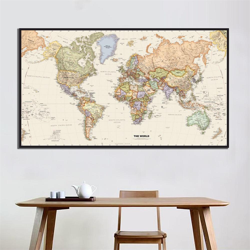 2x4ft The World Physical Map HD Canvas Painting School Office Wall Map Home Decor Crafts