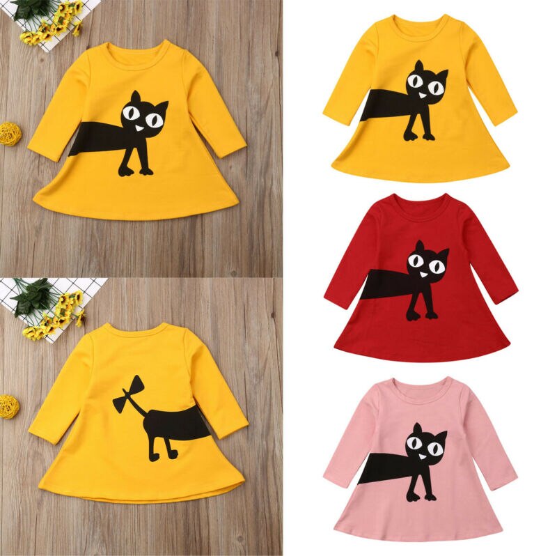 Peuter Baby Kids Rok Meisjes Cartoon A-lijn Lange Mouwen Leuke Outfits