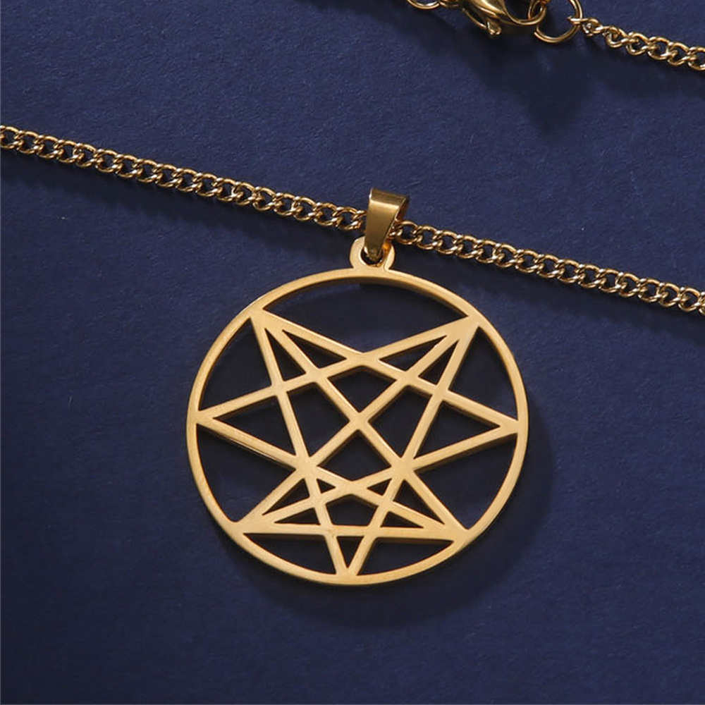 Dawapara Order of The Nine Angels Satanic Pendant Necklaces Sacred Geometric Enneagram Amulet Stainless Steel Jewelry: Gold-color