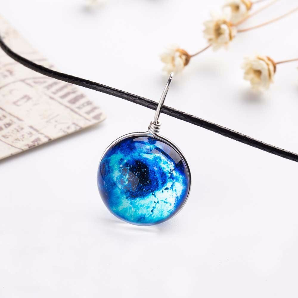 Nebula Ruimte Universe Galaxy Ketting Sterren Glas Bal Hanger Kristal Collares Planet Patroon Lederen Ketting Ketting Voor unisex