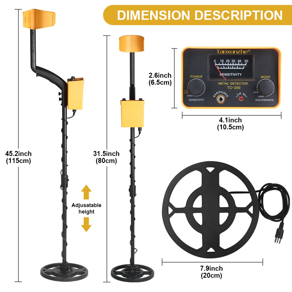 Detector de Metales TC-200, buscador de metales subterráneo de alta precisión, resistente al agua, buscador de bobinas de búsqueda, tesoro