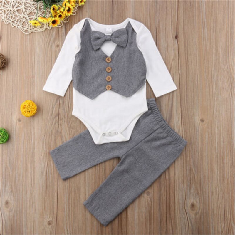 0-24m gentleman baby boys fluga toppar byxor 2 st set småbarn pojkar barn höstfest formell kostym outfits kläder: 9m