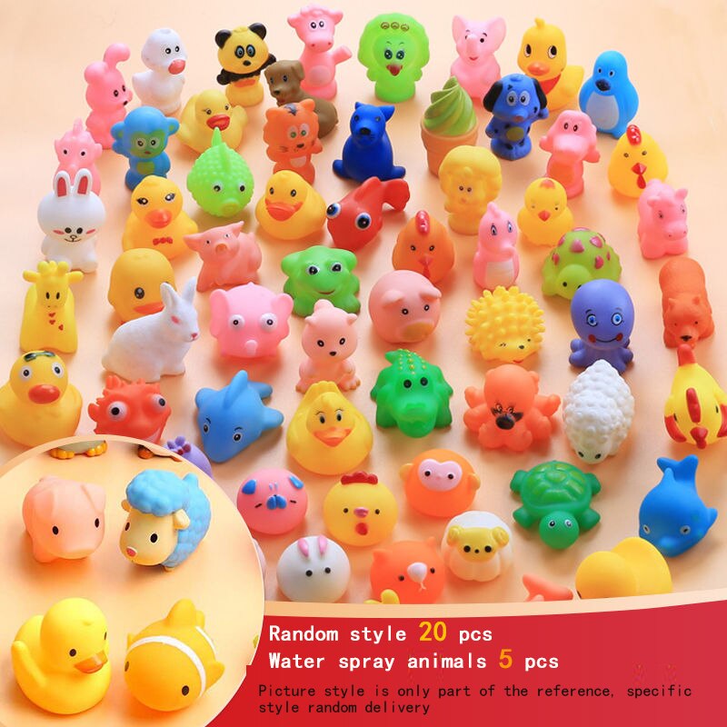 Small Animal Baby Bath Toy Water Squeeze Sounding Dabbling Soft Rubber Duck Kids Duckling Toys for Toddler 3 Years Shower Games