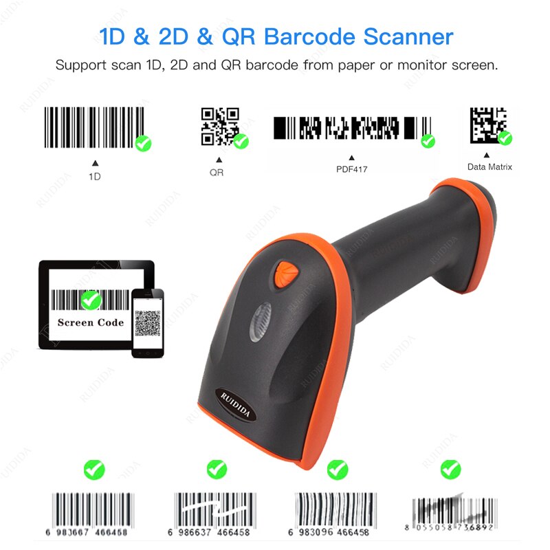 Draadloze Scanner 2D Barcode Scanner Draagbare Draadloze 2d Scanner Wired Handheld Qr Scanner Bluetooth Code Bar Scanner Met Stand