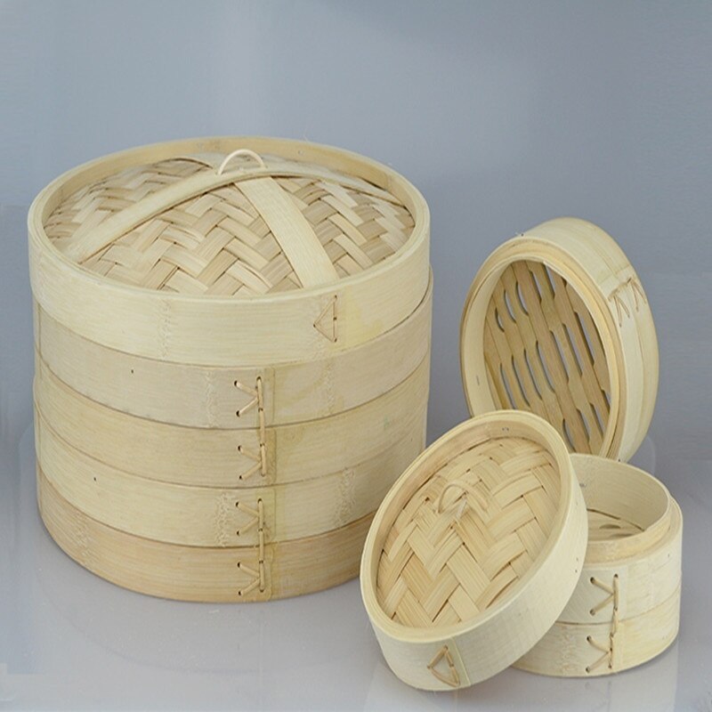 2 Tier Chinese Bamboe Steamer Keuken Kookgerei Vis Rijst Dim Sum Mand Pasta Knoedel Fornuis Set Met Deksel Koken Tool