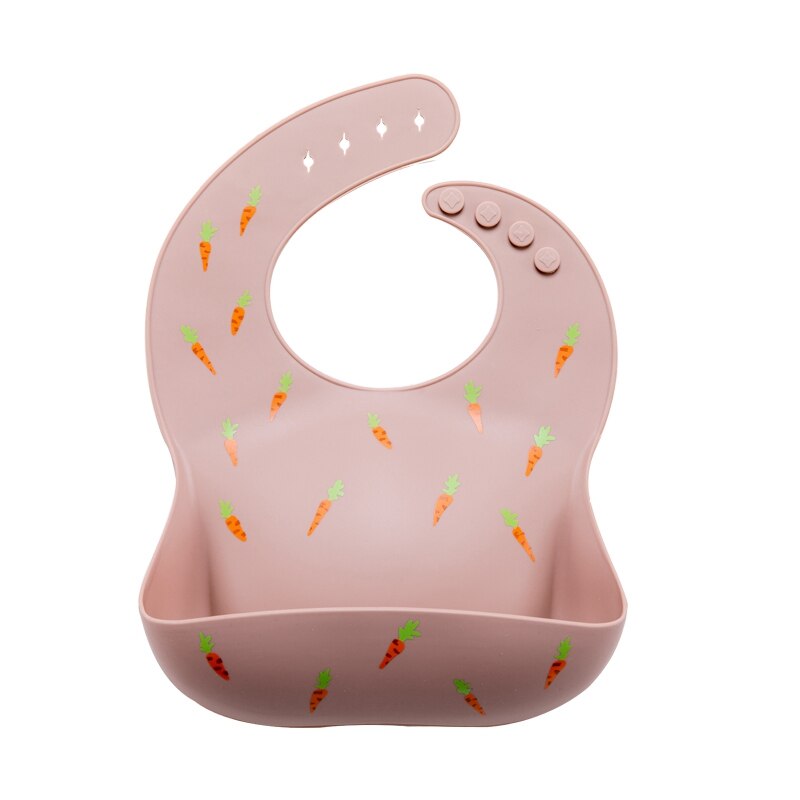 1pc haklappar silikon vattentät mjuk silikon haklapp tecknad morot baby matning saliv handduk djur justerbara dukar babyprylar: Rosa