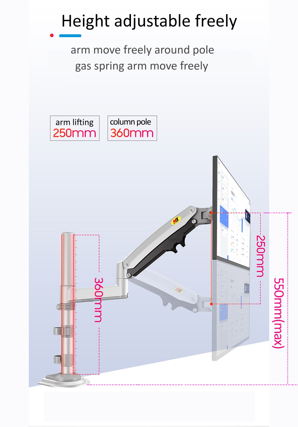 NB H100 22-35" 17"-30" GasveerMonitor Houder Arm Full Motion LCD TV Mount 2-9kg 2-12kg ergonomische dubbele arm klembeugel USB3
