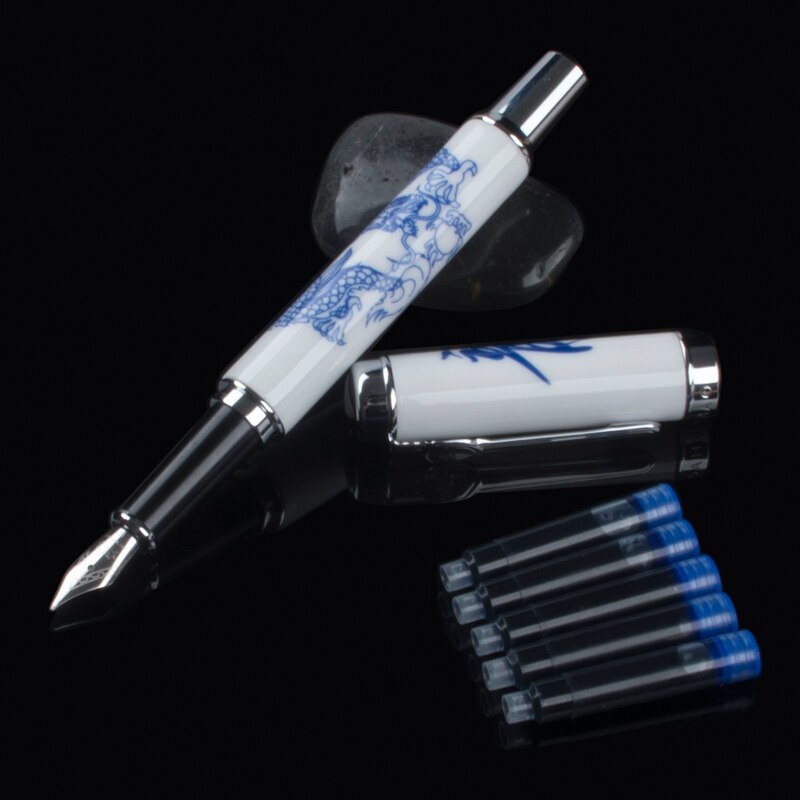 Jinhao 950 Blauw En Wit Porselein Vulpen Pen Van De Draak (Medium Nib)